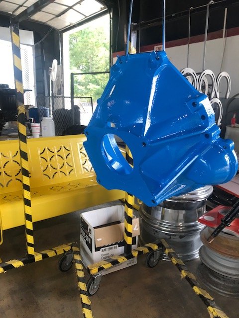 Industrial equipment housing powder-coated electric blue by Superior Powder Coating