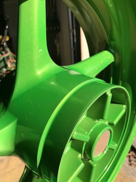 Industrial impeller fan powder-coated glossy lime green by Superior Powder Coating